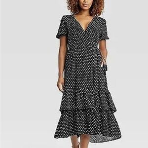 Knox Rose Polka Dot Midi ruffle wrap dress XXL